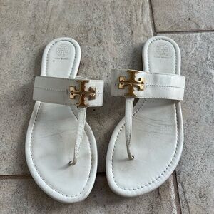 Tory Burch White and Gold Thong Sandals Sz 9.5